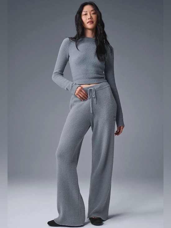 ALO Yoga Pants - Alo Women’s Snuggle Up Sweater High Waist Wide Leg Pant Steel Grey Size L
